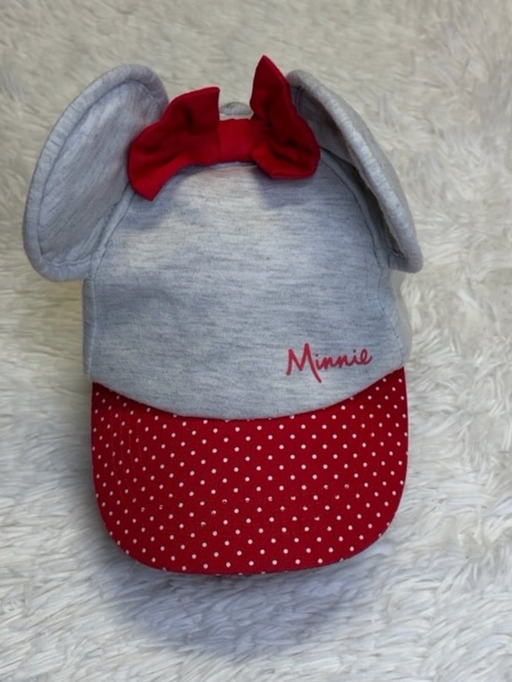 Mouse Kids Polka Dot Red & Gray Cap with Bow gently used